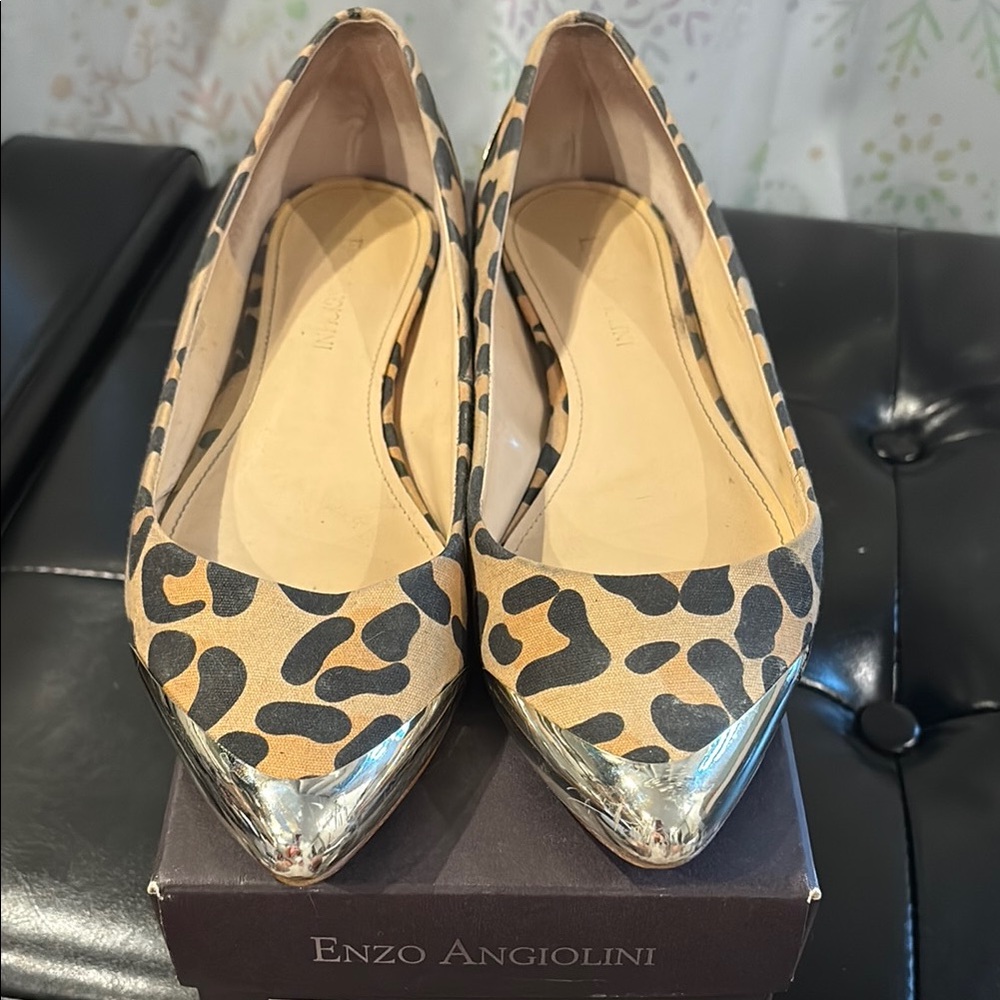 Enzo Angiolini Leopard Print Flats with Silver Accents